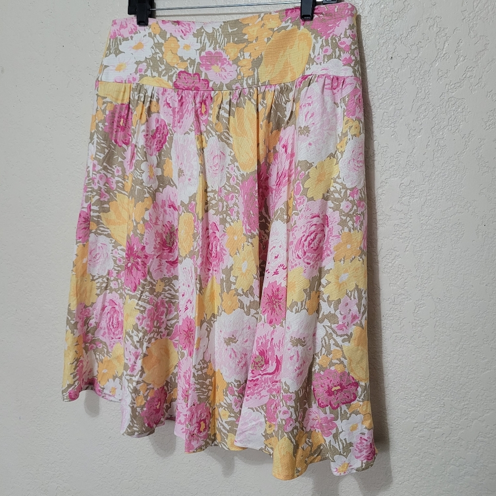 Ann Taylor LOFT Linen Blend Floral Spring Pleated Skirt Size 12